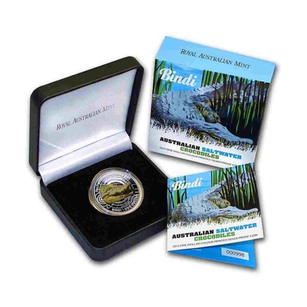 Australian Saltwater Crocodile Bindi Silver Proof Coloured Coin 2013