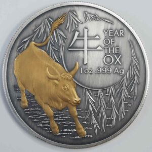 Rok Wołu 1 uncja Srebra 2021 RAM Antique Gold