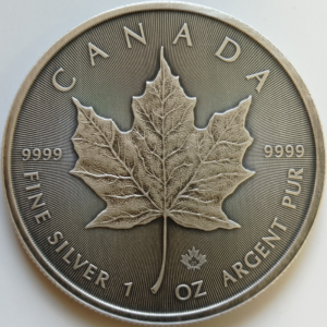 Kanadyjski Liść Klonowy 1 uncja Srebra 2021 Antique