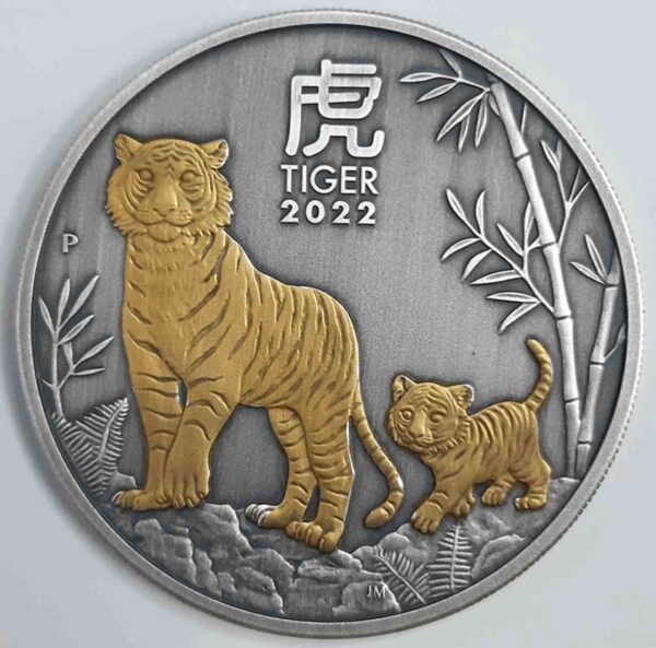 Lunar III Rok Tygrysa 2022 1 uncja srebra Antique Gold