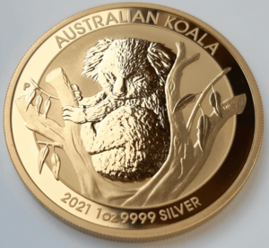 Koala 1 uncja Srebra 2021 Pełne złocenie