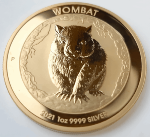 Wombat 1 uncja Srebra 2021 Pełne złocenie