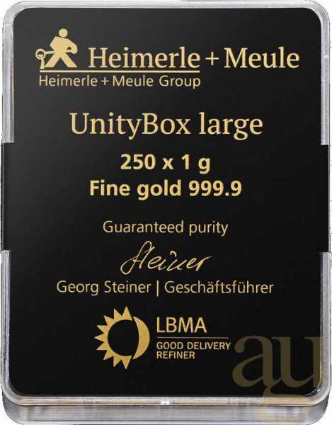 Złota sztabka 250 x 1 g Heimerle + Meule UnityBox