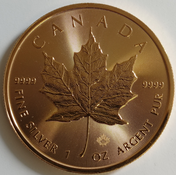 Kanadyjski Liść Klonowy 1 uncja Srebra 2023 Pełne złocenie