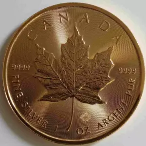 Kanadyjski Liść Klonowy 1 uncja Srebra 2023 Pełne złocenie