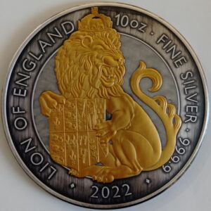 Lew Tudor Beasts 10 uncji srebra 2022 Antique Gold