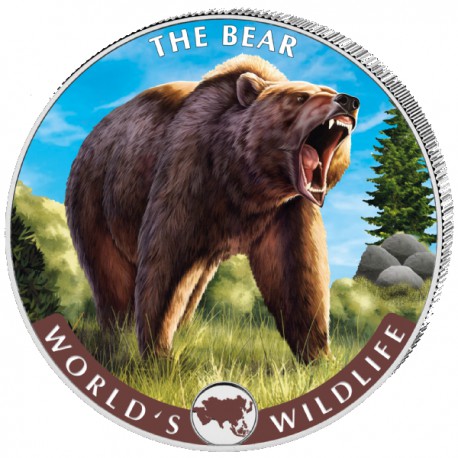 The Bear World's Wildlife 1 uncja Srebra 2022 Kolorowany