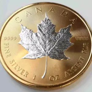 Kanadyjski Liść Klonowy 1 uncja Srebra 2023 Złocenie selektywne