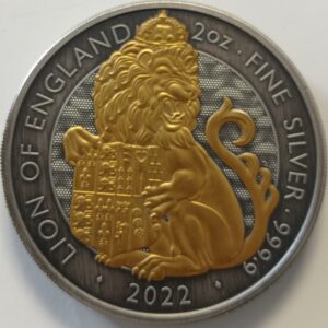 Lew Tudor Beasts 2 uncje srebra 2022 Antique Gold