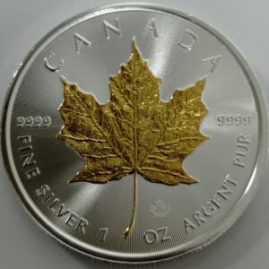Kanadyjski Liść Klonowy 1 uncja srebra 2023 Złocenie wybiórcze