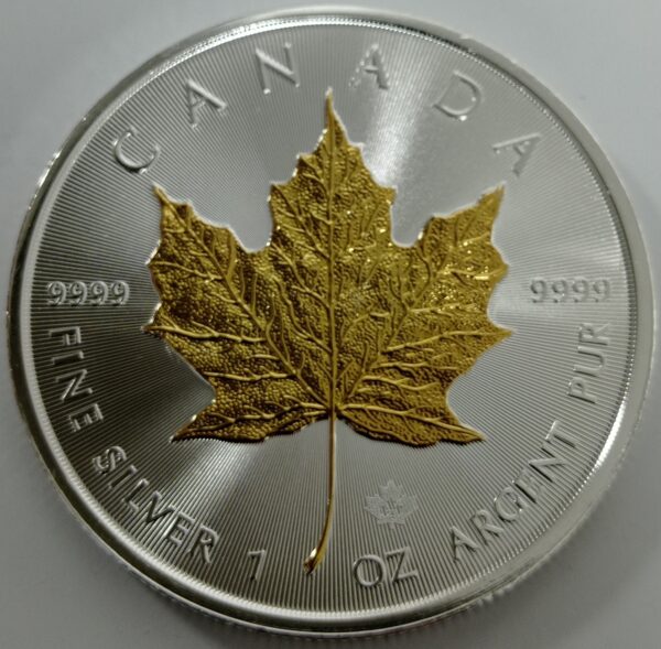 Kanadyjski Liść Klonowy 1 uncja srebra 2023 Złocenie wybiórcze