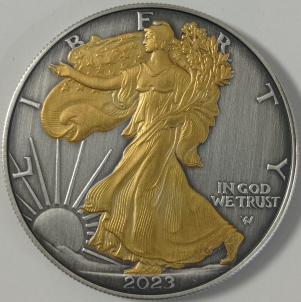 Amerykański Orzeł 1 uncja srebra 2023 Antique Gold