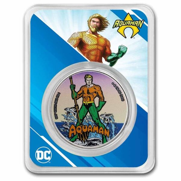 DC Comics Aquaman 1 uncja srebra 2023 Kolorowany