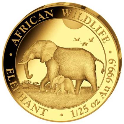 Słoń Somalijski African Wildlife 1/25 uncji złota 2022