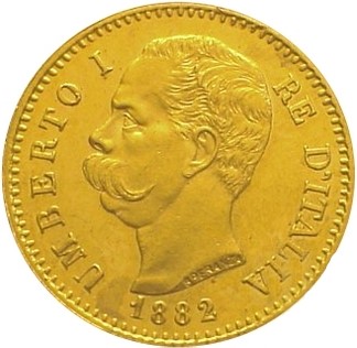 Złota moneta 20 lirów Umberto