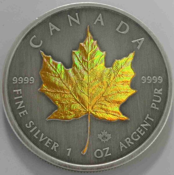 Kanadyjski Liść Klonowy 1 uncja Srebra 2019 Oksyda ze złotym hologramem
