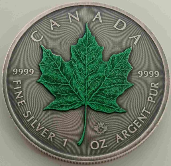 Kanadyjski Liść Klonowy 1 uncja Srebra 2023 Antique Green