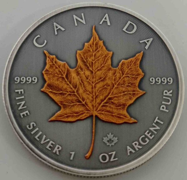 Kanadyjski Liść Klonowy 1 uncja Srebra 2023 Antique Orange