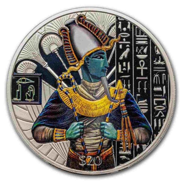 Osiris Egyptian Gods 2 uncje srebra 2023 PROOF Kolorowany