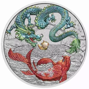 Dragon and Koi Chinese Myths and Legends 1 uncja srebra 2023 Green Coloured