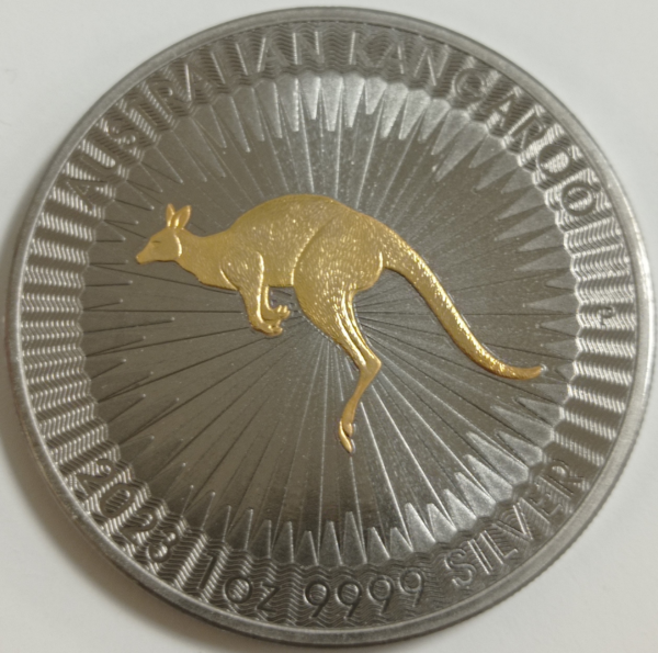 Australijski Kangur 1 uncja srebra 2023 złocenie wybiórcze