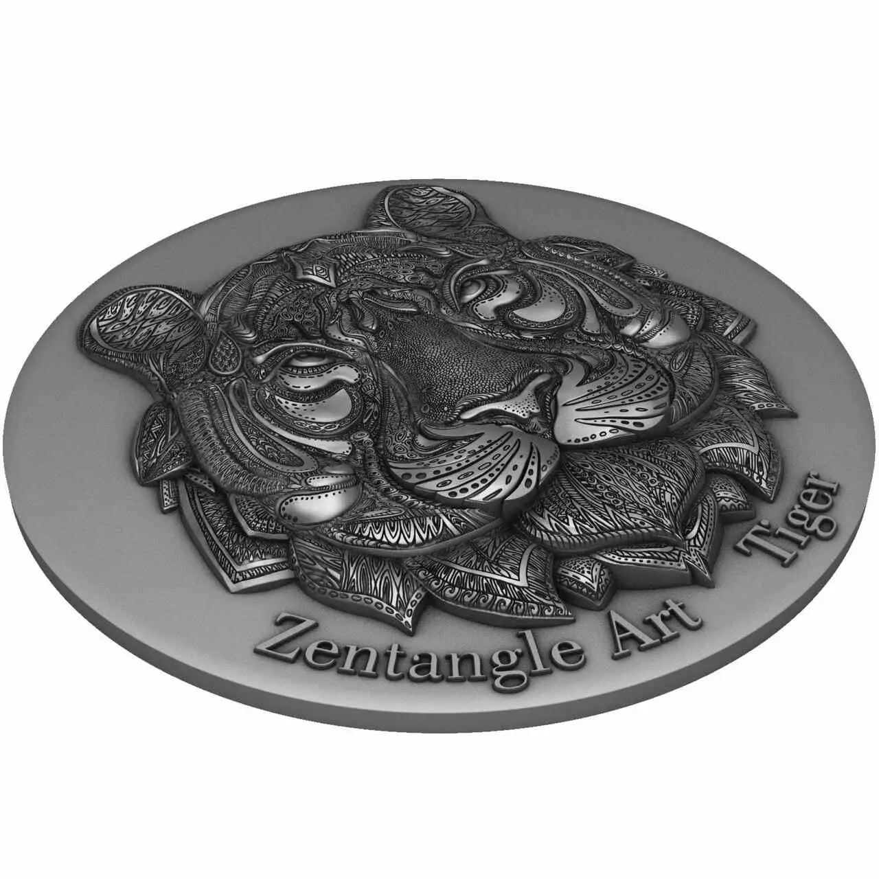 Tiger Zentangle Art 2 uncje srebra 2022 - obrazek 3