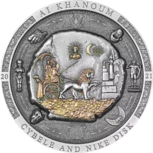 Bactrian Cybele Disk Archeology Symbolism 3 uncje srebra 2021 Pozłacany