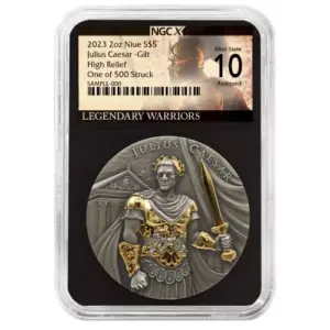 Julius Caesar Legendary Warriors 2 uncje srebra Antique Pozłacany