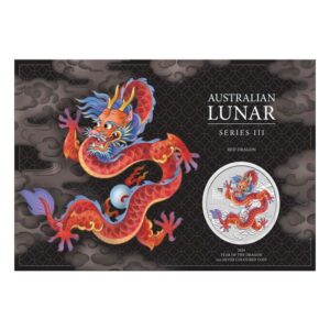 Red Dragon Lunar III Rok Smoka 1 uncja Srebra 2024 Coloured In Card