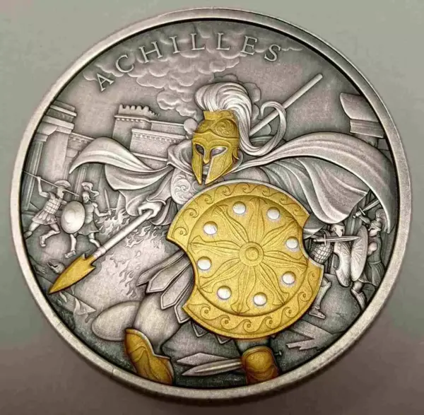 Achilles Legendary Warriors 1 uncja srebra Antique Gold