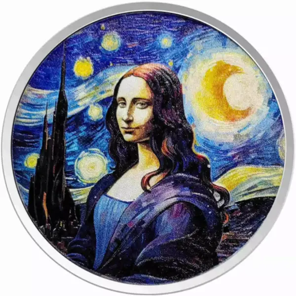 Mona Lisa x Van Gogh 1 uncja Srebra 2024 Prooflike Kolorowany