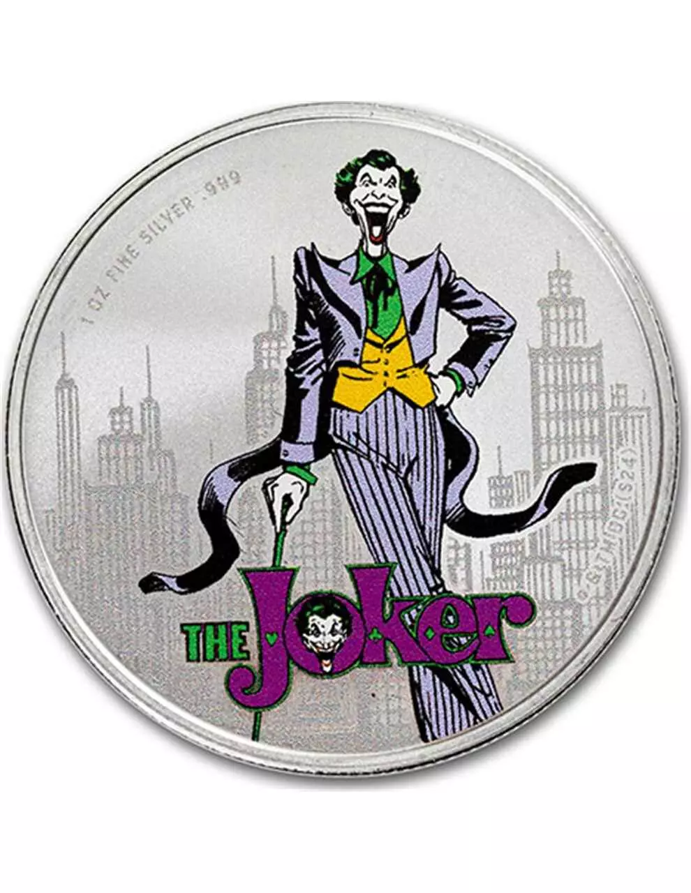 Srebrna moneta DC Justice League Joker 1 uncja srebra 2024 TEP Kolorowany - obrazek 4
