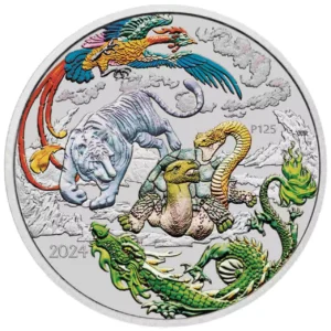 Srebrna moneta Four Guardians Lan Chinese Myths and Legends 1 uncja srebra 2024 Kolorowany