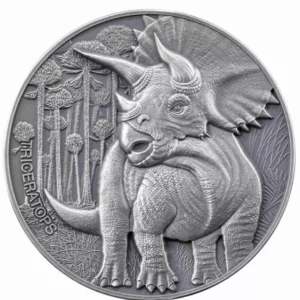 Srebrna moneta Triceratops Lost World 2 uncje srebra 2025