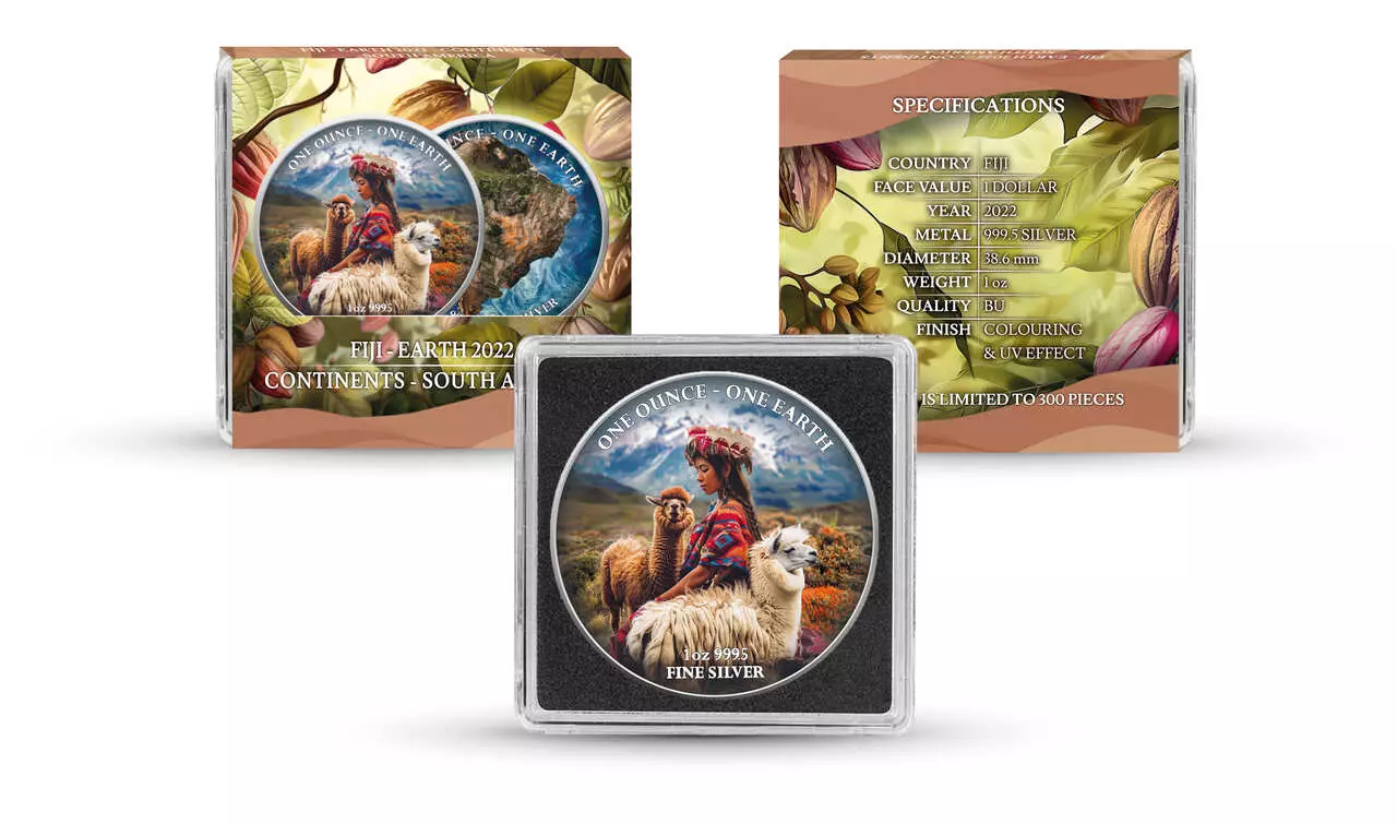 Srebrna moneta South America Fiji Earth 1 uncja srebra 2022 - obrazek 2
