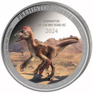 Srebrna moneta Utahraptor Prehistoric Life 1 uncja srebra 2024 Kolorowany