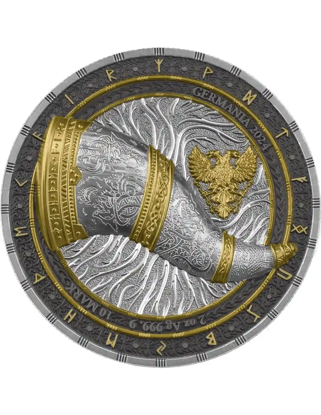 Srebrna Moneta Artefacts: Gjallarhorn 2 uncje srebra 2024 Ultra High Relief - obrazek 2