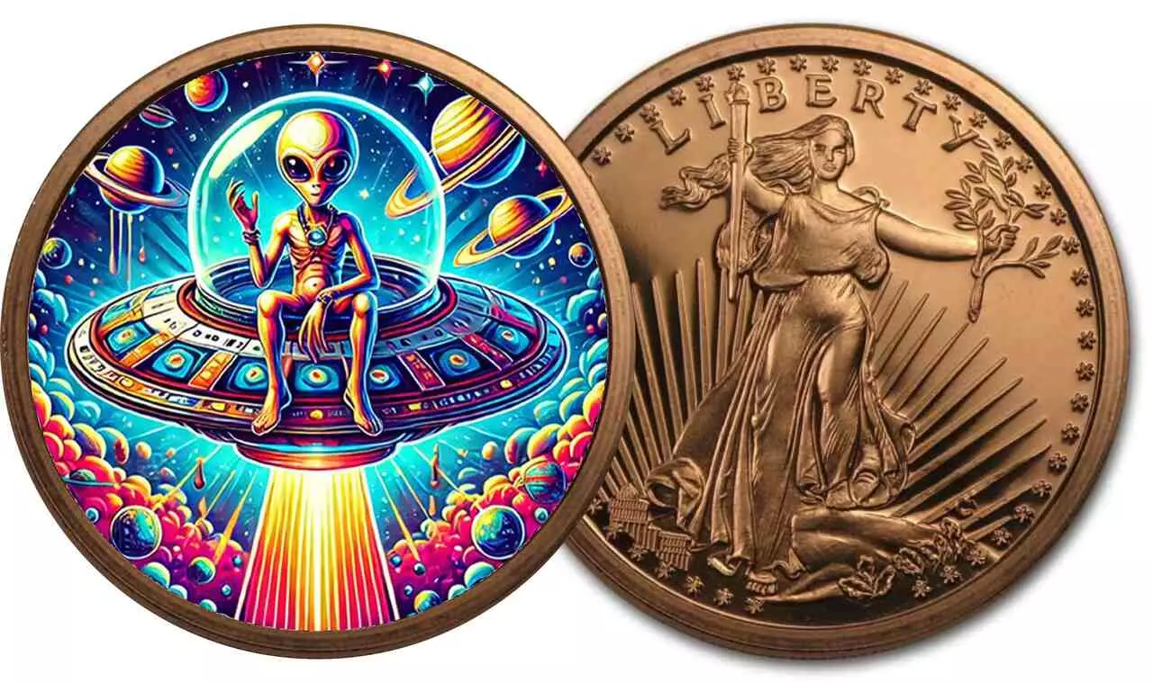 Miedziana moneta Alien Odyssey Saint-Gaudens 1 uncja miedzi Kolorowana - obrazek 2