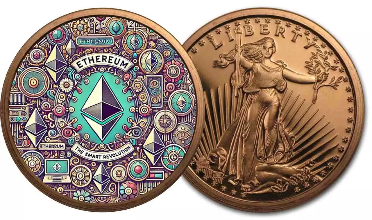 Miedziana moneta Ethereum Revolution Saint-Gaudens 1 uncja miedzi Kolorowana - obrazek 3