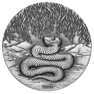 Srebrna moneta Lunar III Rok Węża 2 uncje Srebra 2025 Antiqued