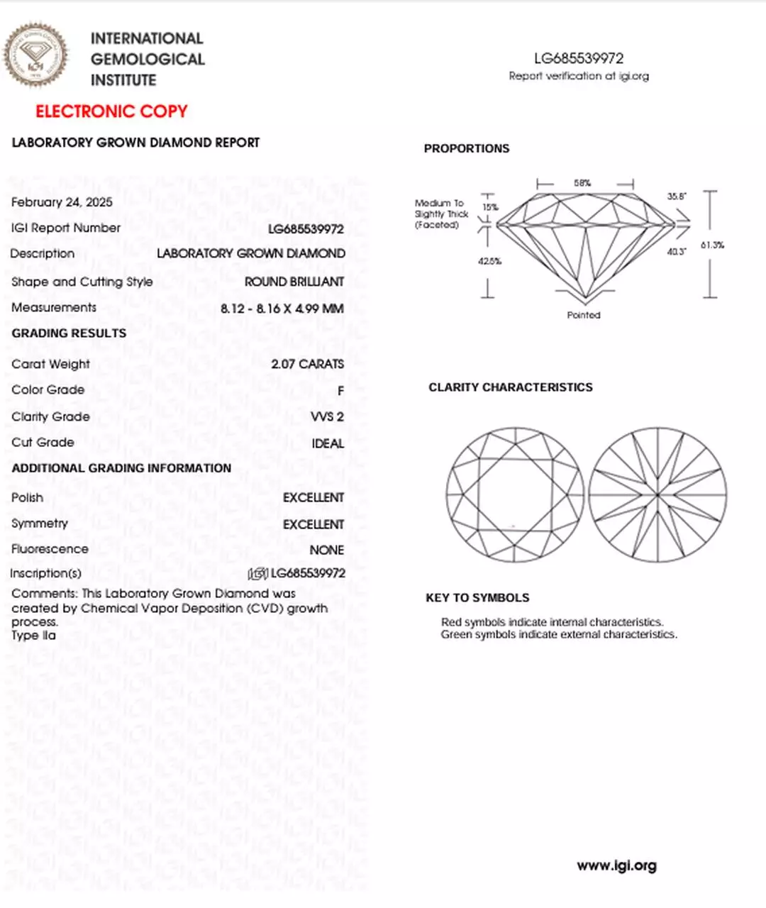 Diament laboratoryjny 2.07 Ct | F | VVS2 - obrazek 3