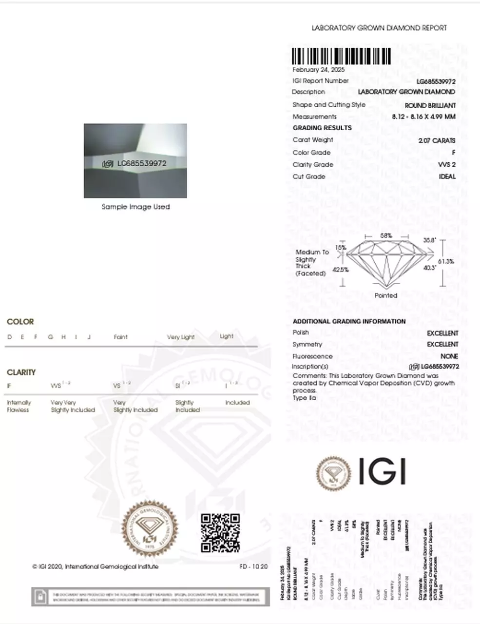Diament laboratoryjny 2.07 Ct | F | VVS2 - obrazek 2