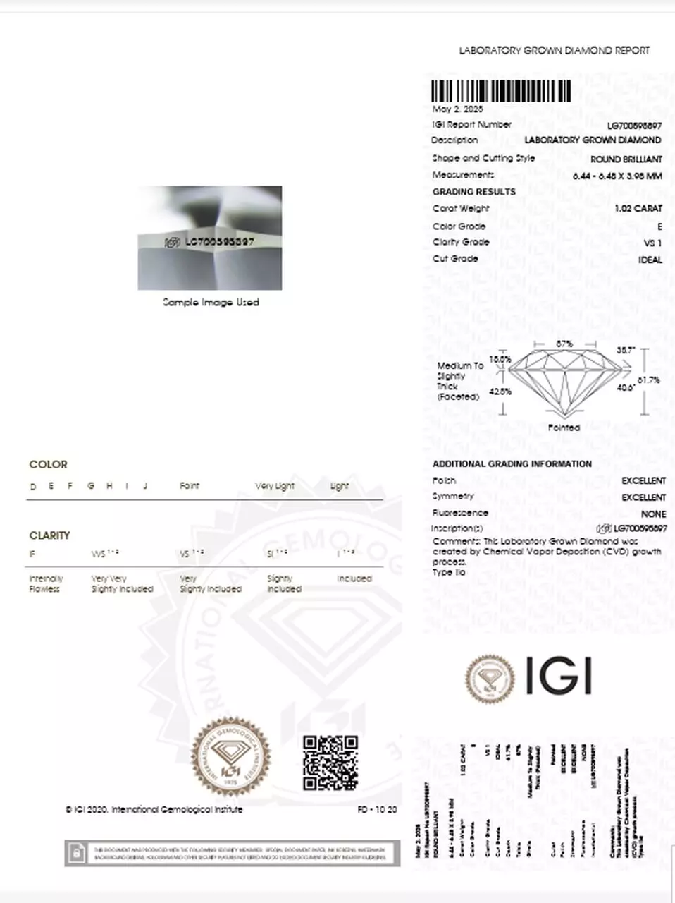 Diament laboratoryjny 1.02 Ct | E | VS1 - obrazek 2