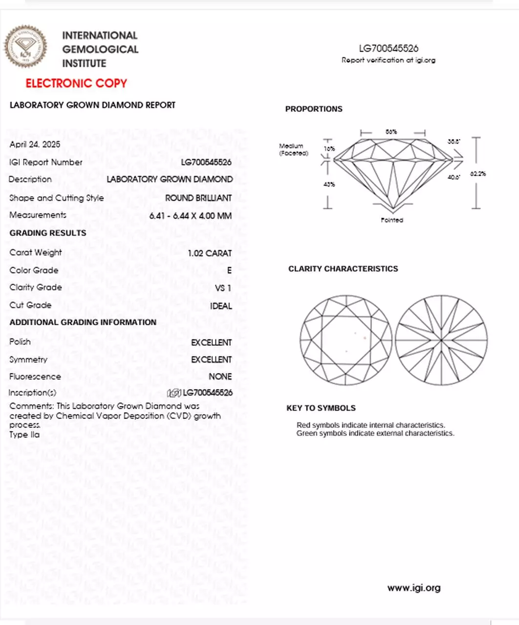 Diament laboratoryjny 1.02 Ct | E | VS1 - obrazek 5