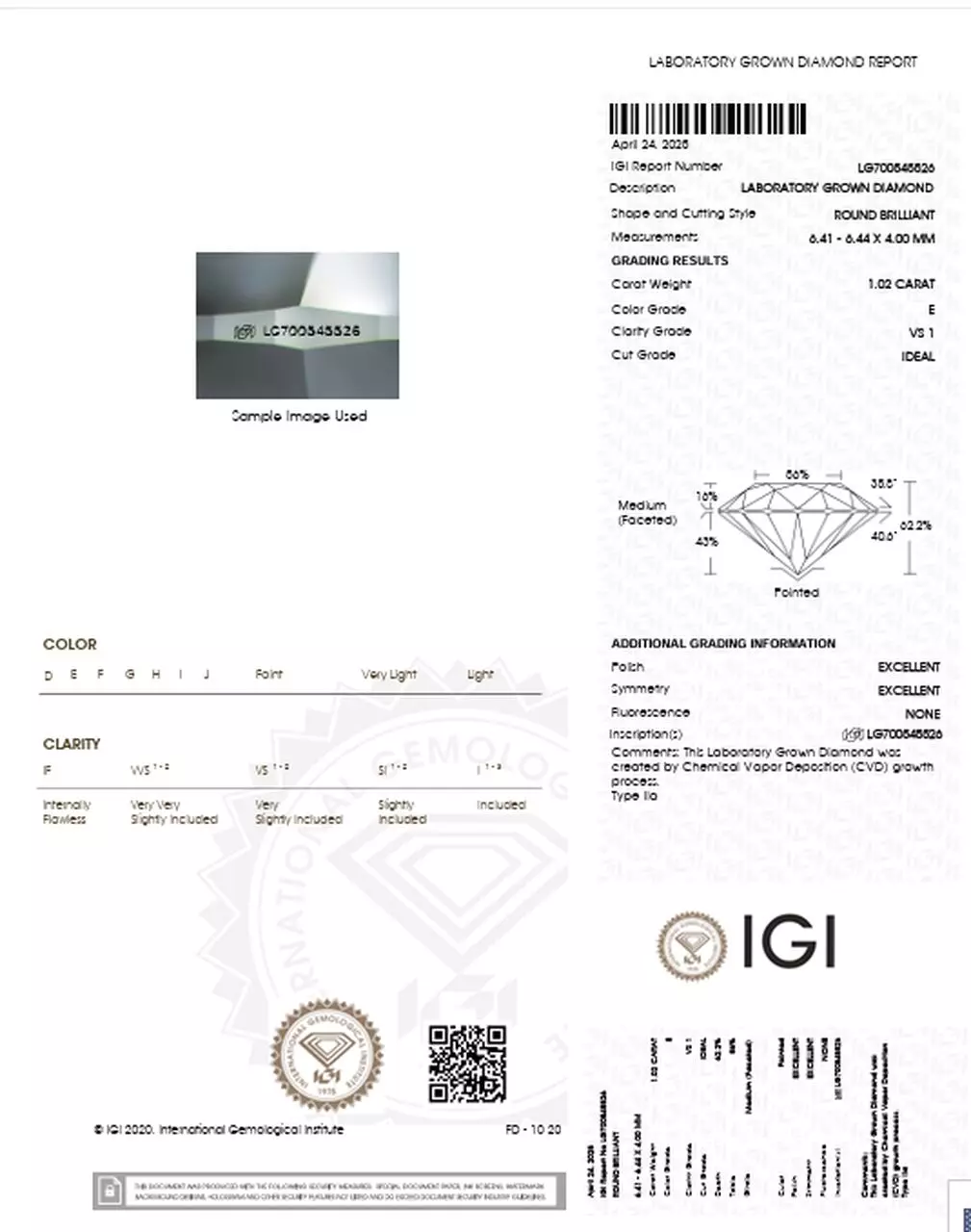 Diament laboratoryjny 1.02 Ct | E | VS1 - obrazek 4