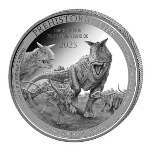 Srebrna moneta Carnotaurus Prehistoric Life 1 uncja srebra 2025