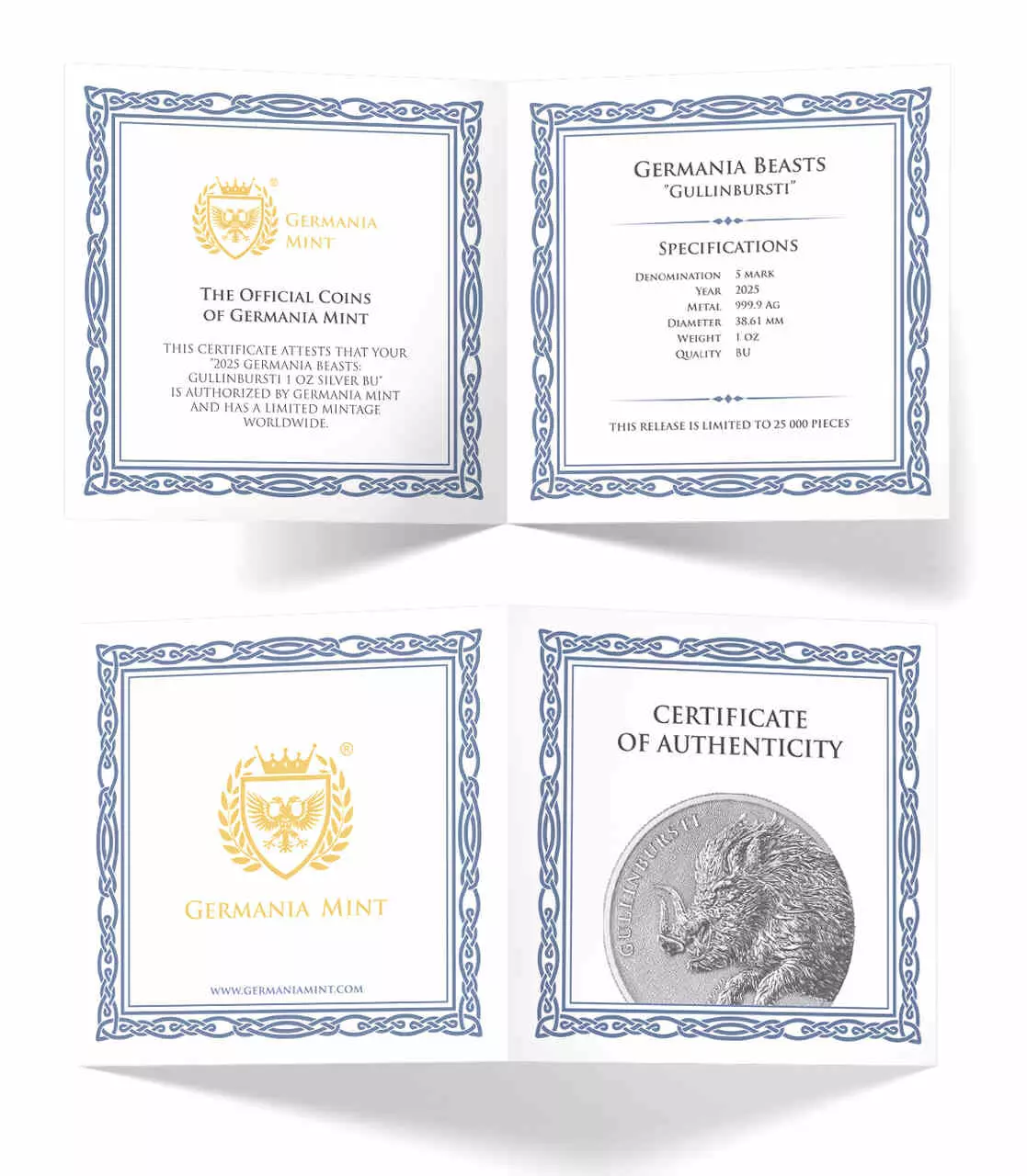 Srebrna moneta Gullinbursti Germania Beasts 2 x 1 uncja srebra 2025 Podwójny kapsel - obrazek 3