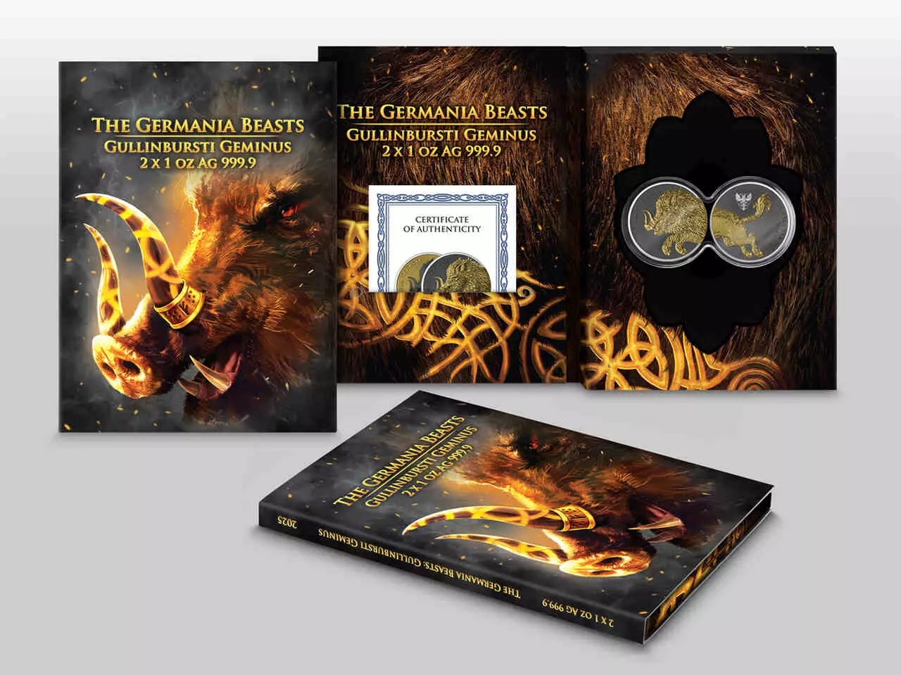 Srebrna moneta Gullinbursti Germania Beasts Geminius 2 x 1 uncja srebra 2025 - obrazek 8