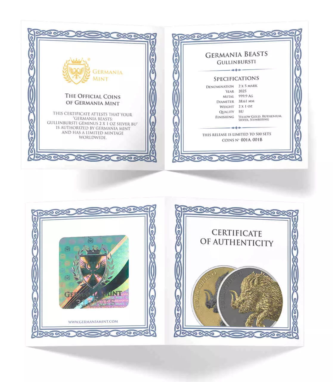 Srebrna moneta Gullinbursti Germania Beasts Geminius 2 x 1 uncja srebra 2025 - obrazek 4