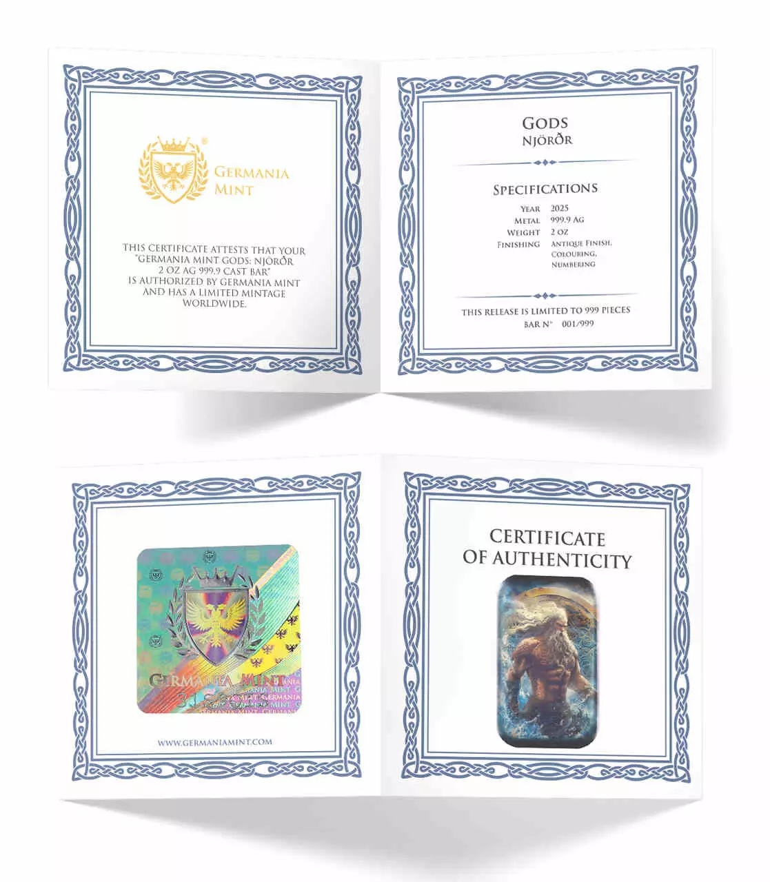 Njörðr Gods 2 uncje srebra Sztabka Lana - obrazek 3